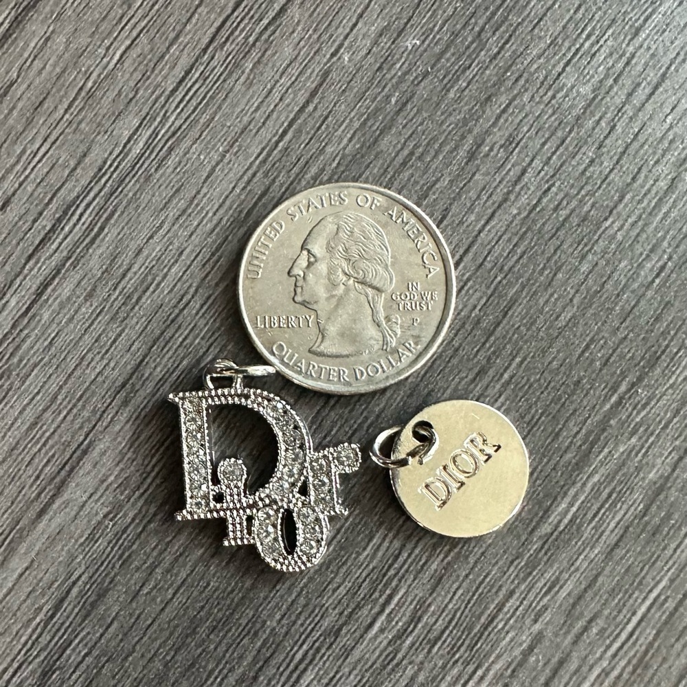 Dior Charms (two) – Authentic Silver Color Dior Crystal Charm & Round Dior Charm